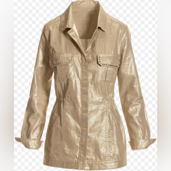 Boston proper brushed gold metallic linen blend shacket size M studded pockets - Picture 2 of 12